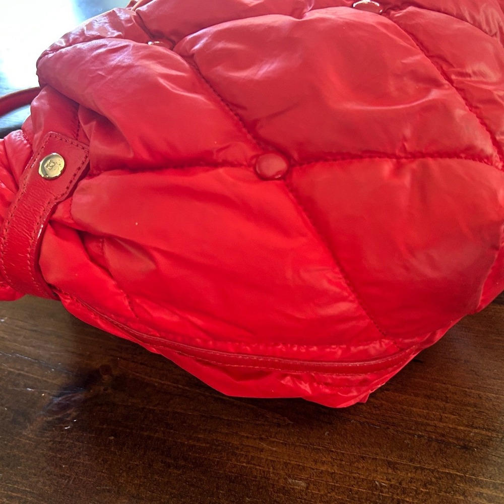 Kate Spade Quilted Puffer Tote Bag Large Red Diamond Stitch Nylon Streetwear - Picture 7 of 16